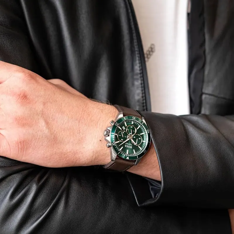 Hugo Boss Troper Chronograph Green Dial Quartz Men's Watch- 1514098